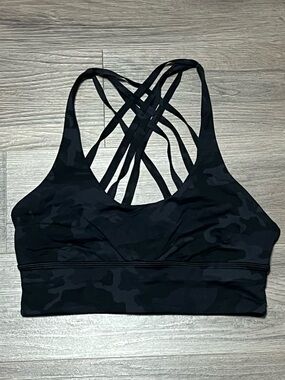 Lululemon 8 Free To Be Moved Bra Black Camo Strappy Yoga Activewear Gym Workout